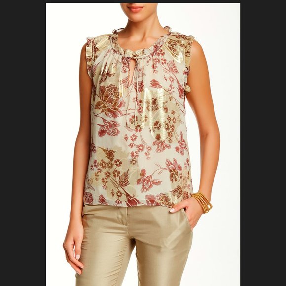 DVF New 'Rebekah' SILK Gold Metallic Printed Top Blouse NWT Women's 10 CHIC 🎉HP - Picture 2 of 14